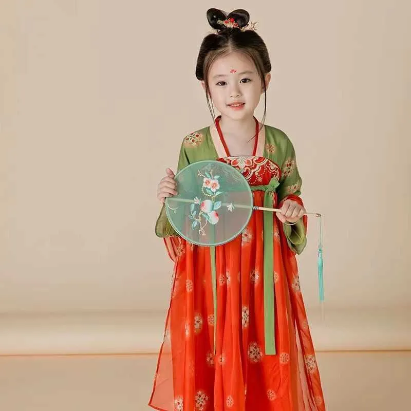 Robes d'été pour petites filles, tenue élégante à manches longues, Style ancien chinois, pour filles