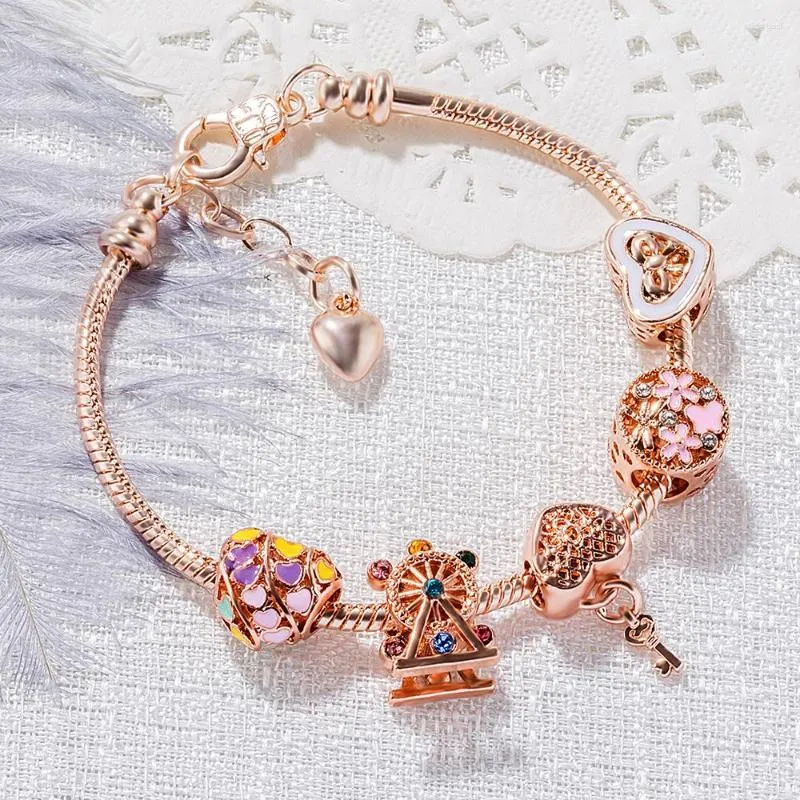 Link Bracelets Women's Exquisite Golden Color Crystal Beads Robot Ferris Wheel Heart Birthday Gift