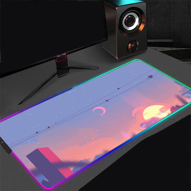 XXL RGB Gaming Mouse Pad - Anime Moon Landscape Desk Mat 900x400mm ...