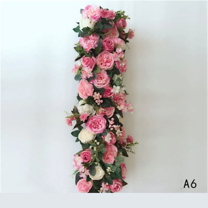 100X28cm Long Artificial Arch Flower Row Table Flower Silk Flower with Foam Frame Runner Centerpiece Wedding Decorative Backdrop