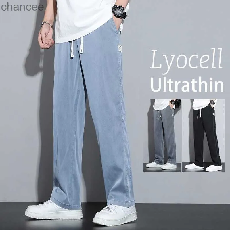 Summer Soft Lyocell Fabric Męskie dżinsy cienkie luźne proste spodnie ślad elastyczna talia Korea swobodne spodnie plus rozmiar M-5xllf20230824.