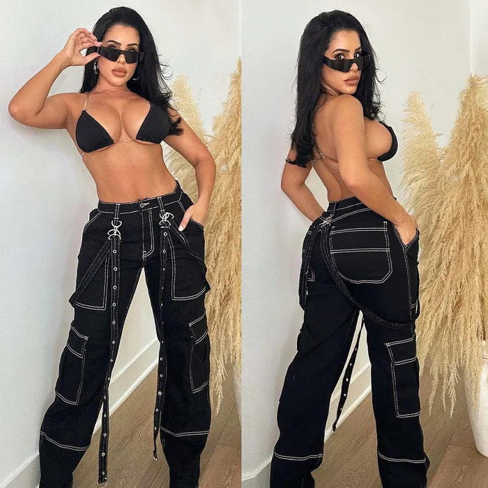 Women's Jeans Cargo Y2K Denim Pocket Pants Streetwear Jeans High Waist Fashionc Women Winter Clothes Trousers Denim Wide Leg Baggy Pants 230824