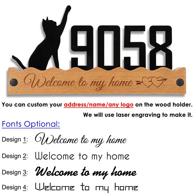Address/number Decoration Personalized House Number Sign - Modern 3D Wooden Acrylic Address ...