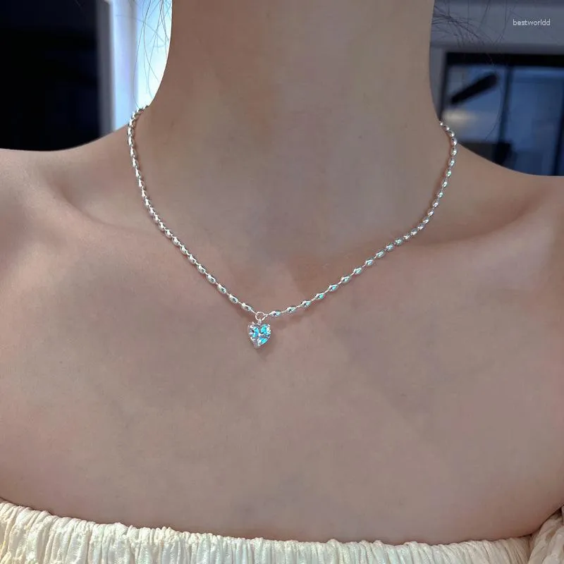 Chains VENTFILLE 925 Sterling Silver Love Heart Zircon Necklace For Women Girl Bead Vintage Water Drop Jewelry Girls' Gift