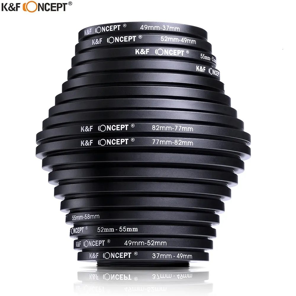 렌즈 K F 개념 18pcs 카메라 렌즈 필터 스텝 업 아래로 어댑터 링 세트 세트 37 82mm 82 37mm for dslr 230823