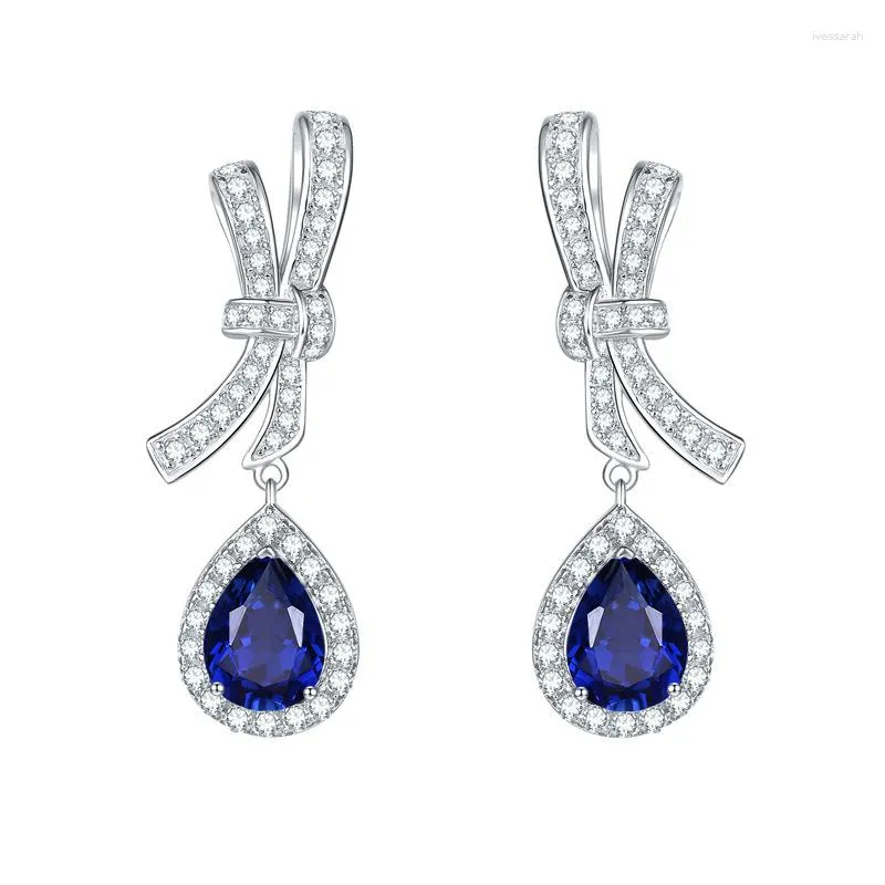 Brincos de Dangle Boeycjr S925 Prata 7A Zircão Sapphire Pear 6x8mm Jóias Finas Elegantes para Mulheres