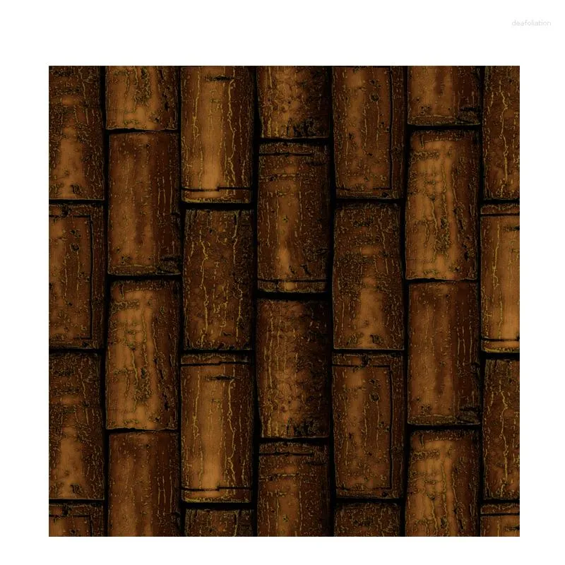 Wallpapers Vintage Faux Wood Panel Wallpaper Roll Chinese Rustic Living Room Bedroom Study Home Decor PVC Waterproof Wall Mural Brown