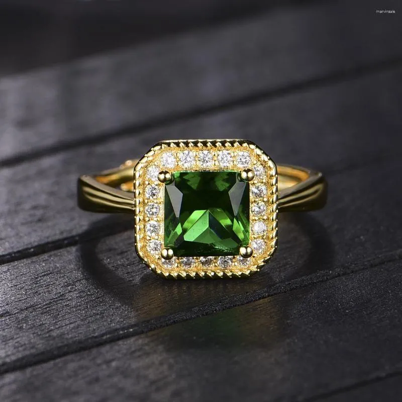 Cluster Rings Style Noble Emerald Square Imitation Green Tourmaline Open Ring Female