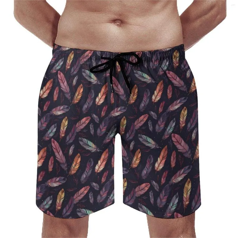 Men's Shorts Colorful Feather Board Animal Print Casual Beach Men Design Running Surf Quick Drying Swim Trunks Birthday Gift