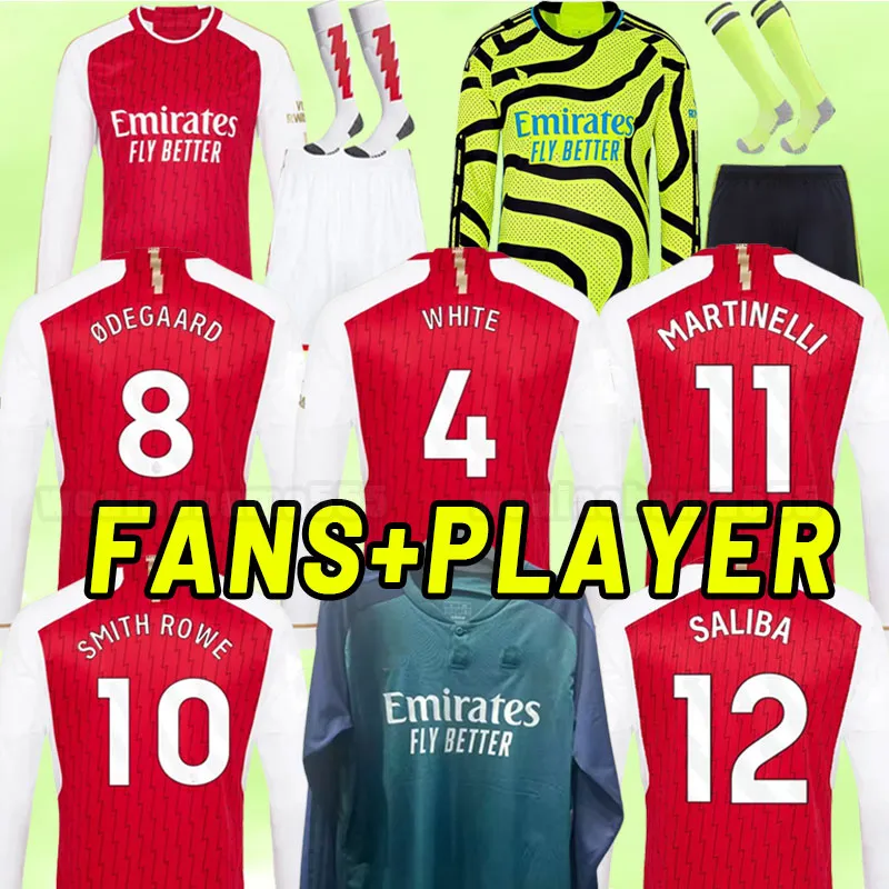 Długie rękawie Odegaard Havertz Rice Smith Rowe G.jesus Saka Soccer Jerseys Saliba 23 24 Martinelli 2023 2024 Zestawy piłkarskie koszula Home Away Fan Player