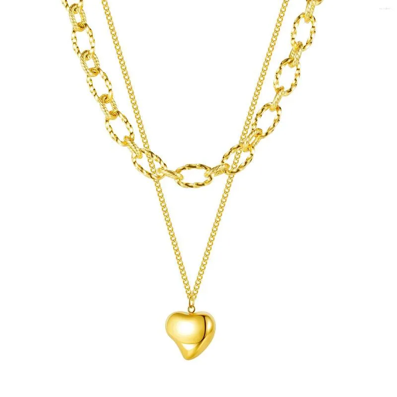 Colares de pingentes chegam a corrente grossa de camada dupla de colar de coração jóias de aço inoxidável para mulher não desbotada por atacado