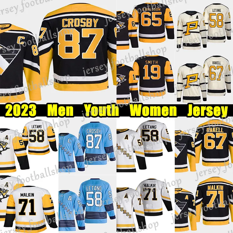 #87 Sidney Crosby Reverse Retro Hockey Jersey #65 Erik Karlsson #58 Kris Letang Reilly Smith Evgeni Malkin Jeff Carter Bryan Rust Tristan Jarry Rickard Rakell Maglie