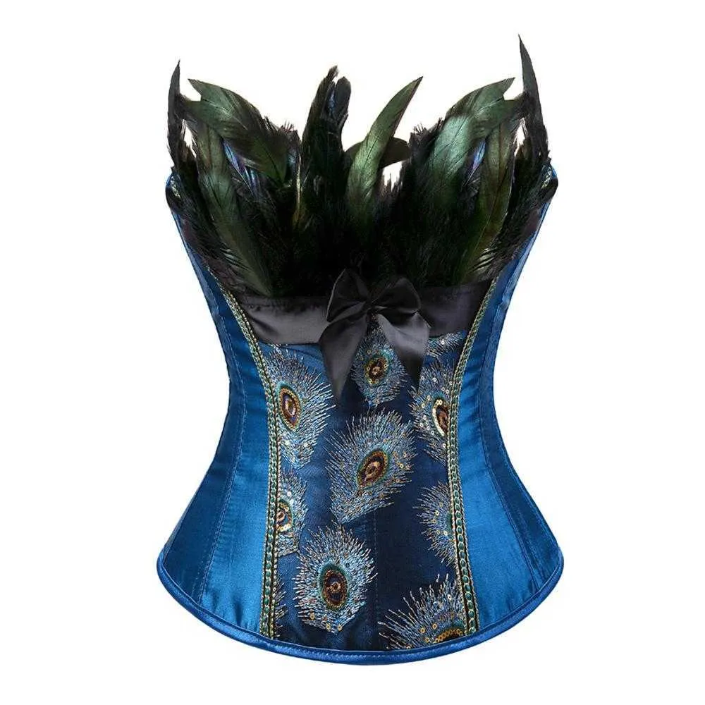 Steampunk Peacock Glitter Pirate Corset Bustier Top Line For Women