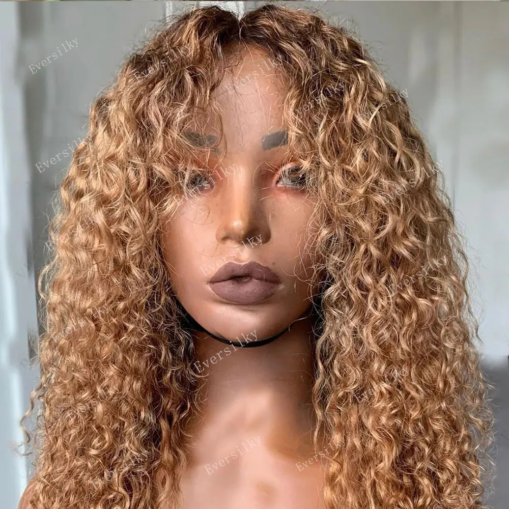 Ombre Honey Golden Blonde 360 ​​Прозрачный кружевный фронтальный парик с детскими волосами надувные кудрявые на 100% remy Human hair 13x6 кружево парик