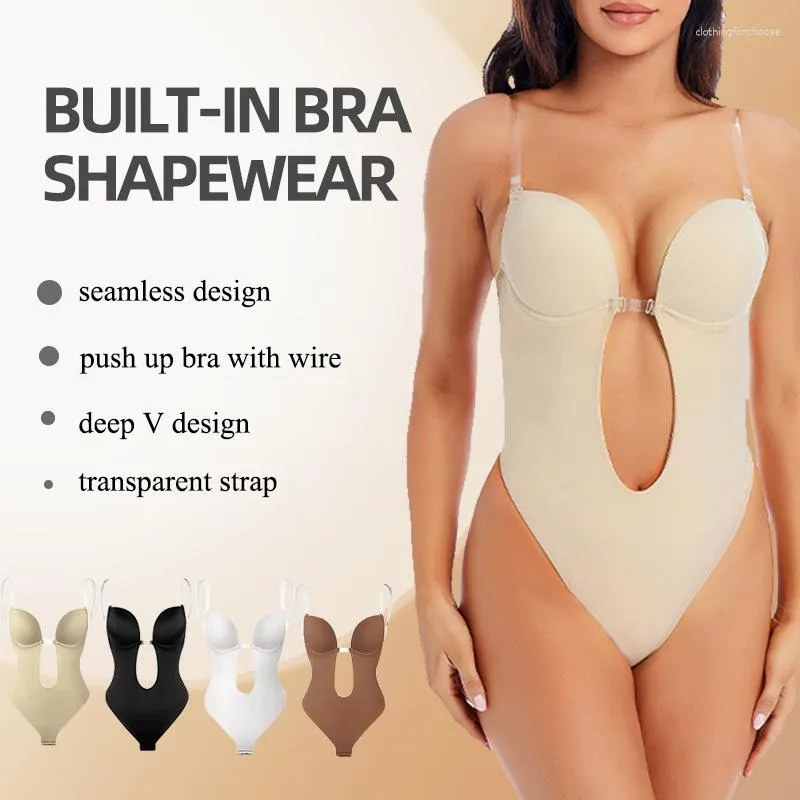 Shapewear for Women Tummy Control Thong Body Shaper, Sexy Deep V Neck  Bodysuit Waist Trainer Body Suit (Color : Brown, Size : Large)