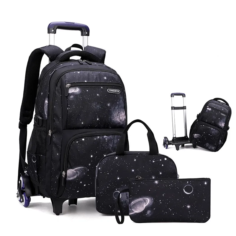 Backpacks School Bag With Wheels Rolling Backpack Wheeled Students Kids Trolley Bags For Boys Travel Luggage with Lunch Box 230823