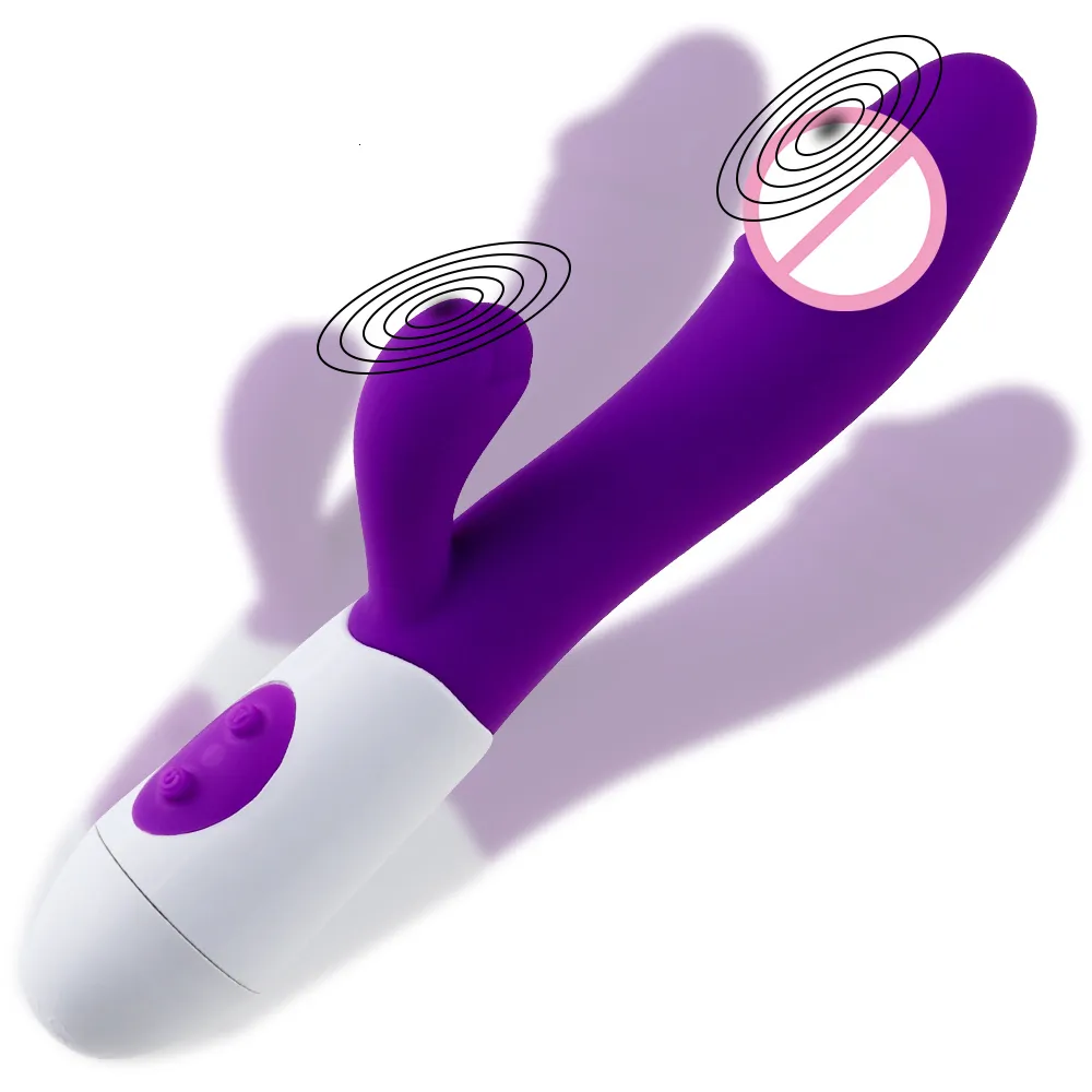 Vibromasseur Double Lapin En Silicone Violet - Vibrations Clitoris Et Point G - Garantie 1 An