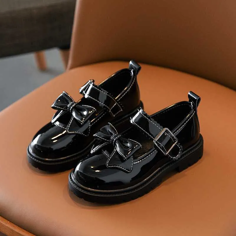 Black Leather School Shoes for Girls Soft Soled Princess Flat Shoes Size 27 38 2024 Spring Autumn