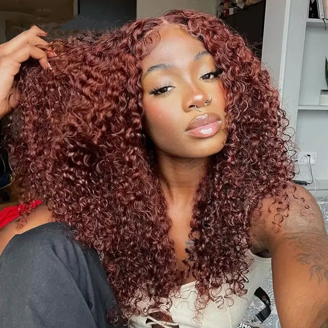 Wigs longas de onda de água marrom avermelhada para mulheres 13x6 HD Wigs Frontal Wigs 250% Deep Curly Human Human Human Lace Frontal Wigs