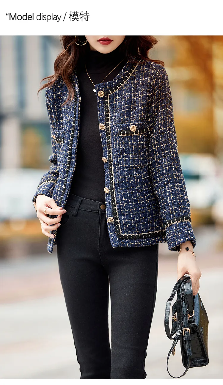 Elegant Tweed Blazer Jacket - Womens Luxury Plaid Coat with