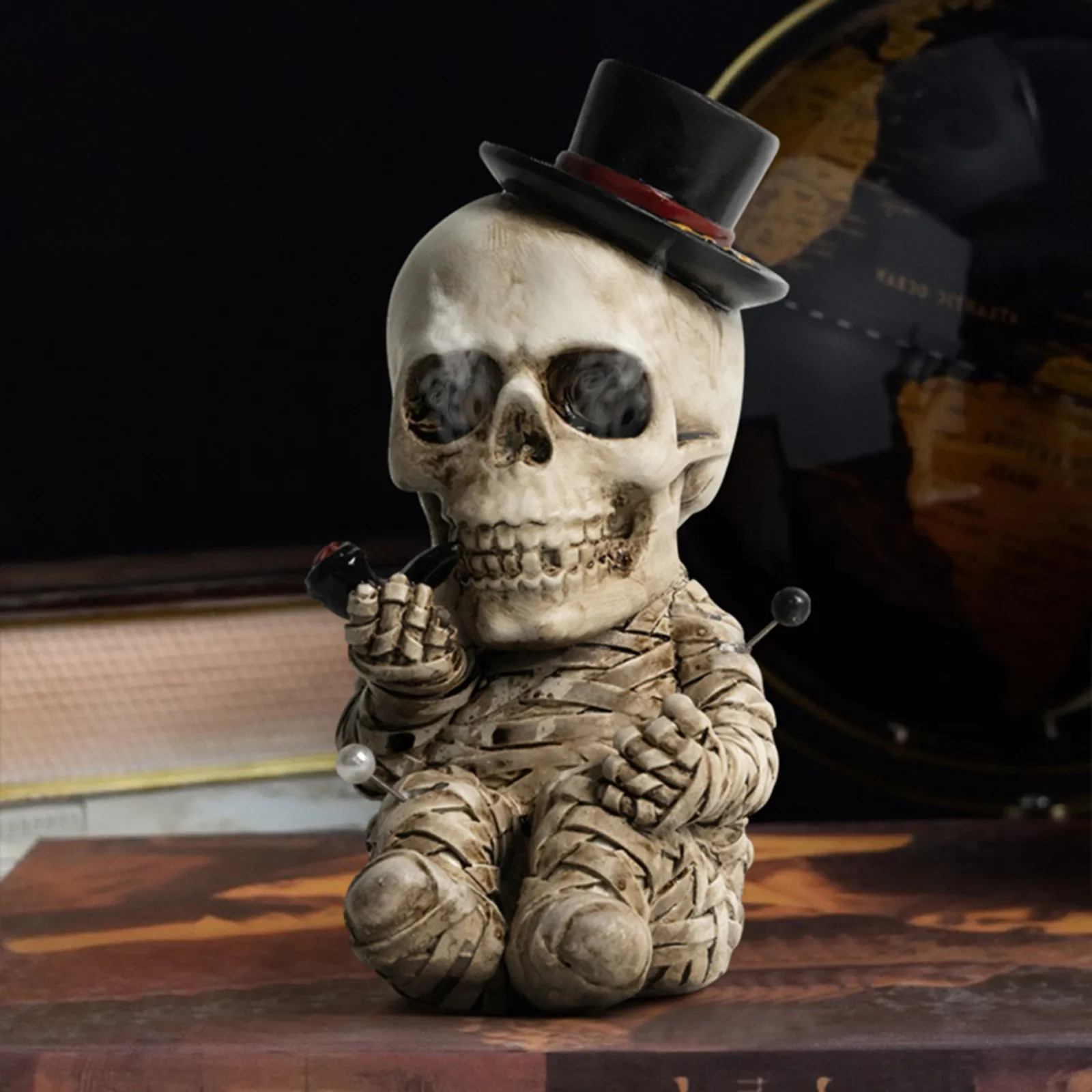 Human Skull Resin Statue Backflow Incense Holder Decorative