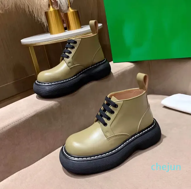 Chaussures de créateur décontractées en cuir vert pour femmes, baskets surdimensionnées à plateforme à lacets