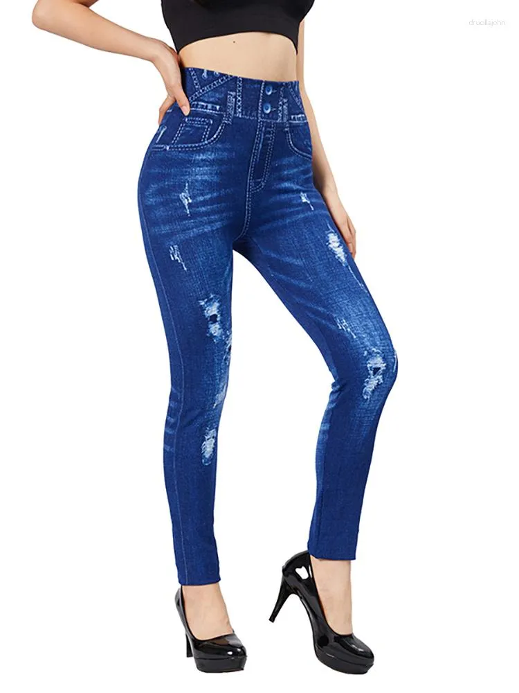 Womens Summer Pencil Jeggings Plus Size Printed Denim Skinny Blue Black  Legging