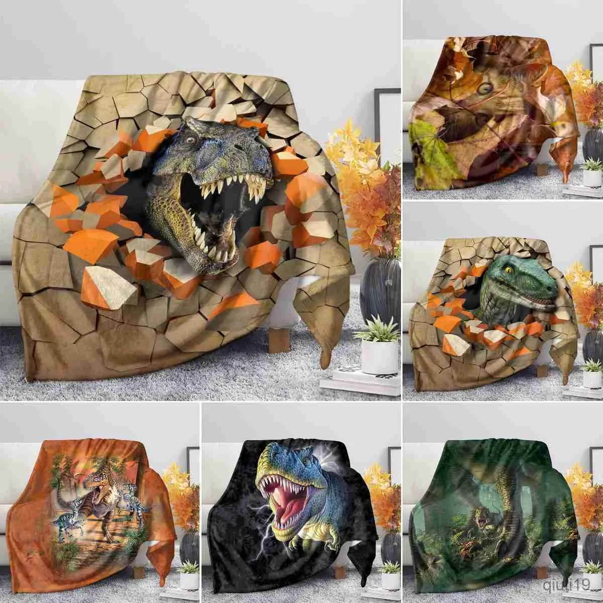 Mantas Manta de franela de dinosaurio con estampado 3D, súper suave y ligera para cama, sofá, sofá, tamaño completo, para todas las estaciones, cálido R230824