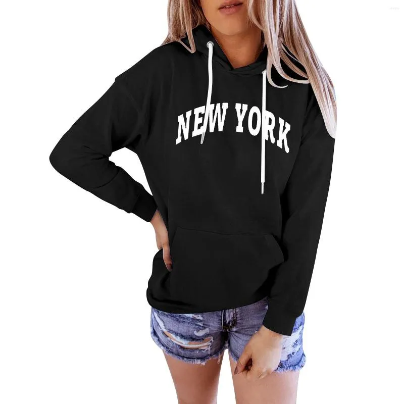 Kadın Hoodies Siyah Mektup Baskı Uzun Kollu Çizme Kapşonlu Sonbahar İlkbahar Kol Cepleri Harajuku Kızların Pullover Sweatshirt