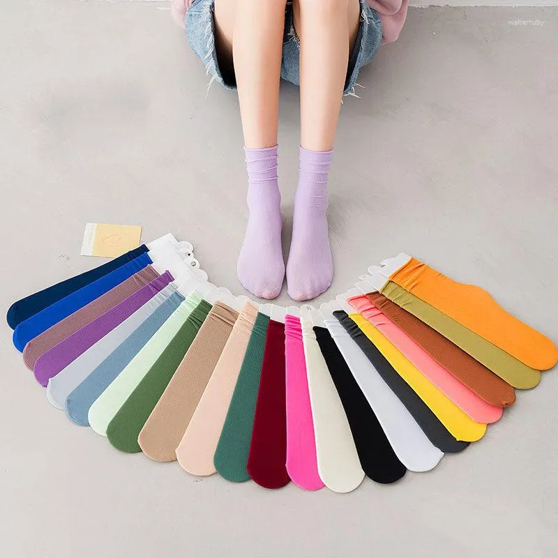 Donne calzini ragazze estate primavera autunno sottile sciolto raggruppato neon rosa verde 20 colori lungo solido sox sox