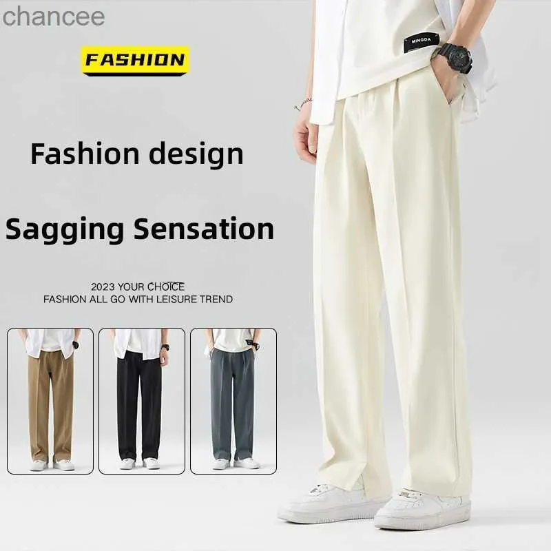 2023 nouveau pantalon de costume décontracté léger mince coréen hommes pantalon droit ample Semi-large pantalons de survêtement doux jambe large Long Baggy pantalonLF20230824.