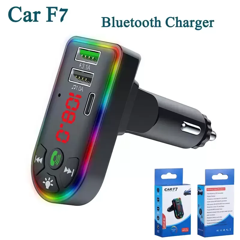 Car  BT5.0 FM Transmitters F2 F3 F4 F5 F6 F7 F8 F9 F10 Rainbow LED Dual USB Fast Charging PD Type C Ports Handsfree Audio Receiver Auto MP3 Player for Cellphones