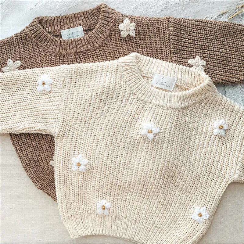 Pullover Born Baby Girls Winter Flower tröja Kläder Autumn Born Spädbarnskläder Pullover Stickade barntröjor 230823