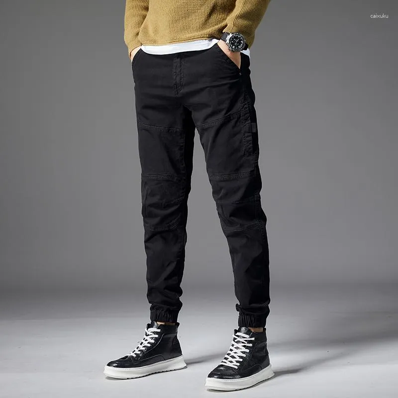 Men's Jeans Korean Style Fashion Men Black Elastic Slim Fit Spliced  Designer Casual Cargo Pants Hombre Streetwear Hip Hop Joggers