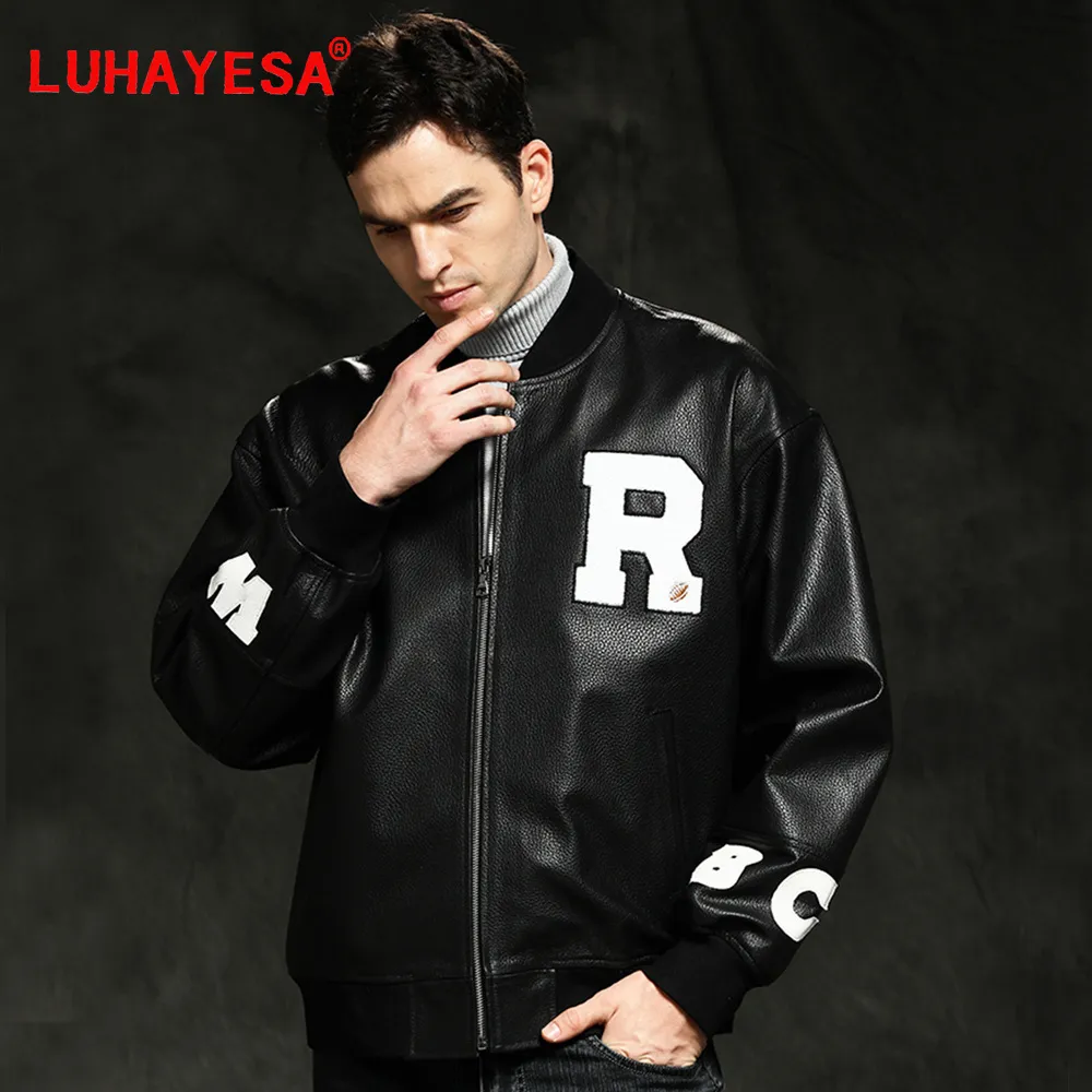 Men's Jackets Geniune Goat Skin Leather Jacket LUHAYESA Black Casual Baseball Style Autumn Sports Clothing Male Real Outerwear 230824