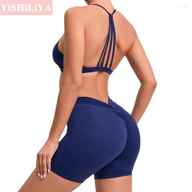 Ensembles actifs Ensemble de yoga sans couture pour femmes Soutien-gorge antichoc et sexy Short de fitness taille haute 2 pièces Push Up Vêtements de sport de course à séchage rapide