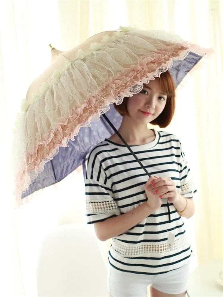 Guarda -chuvas feminino manual de renda guarda -sol parasol mini fofo rosa portátil dobrável praia princesa sun ideias