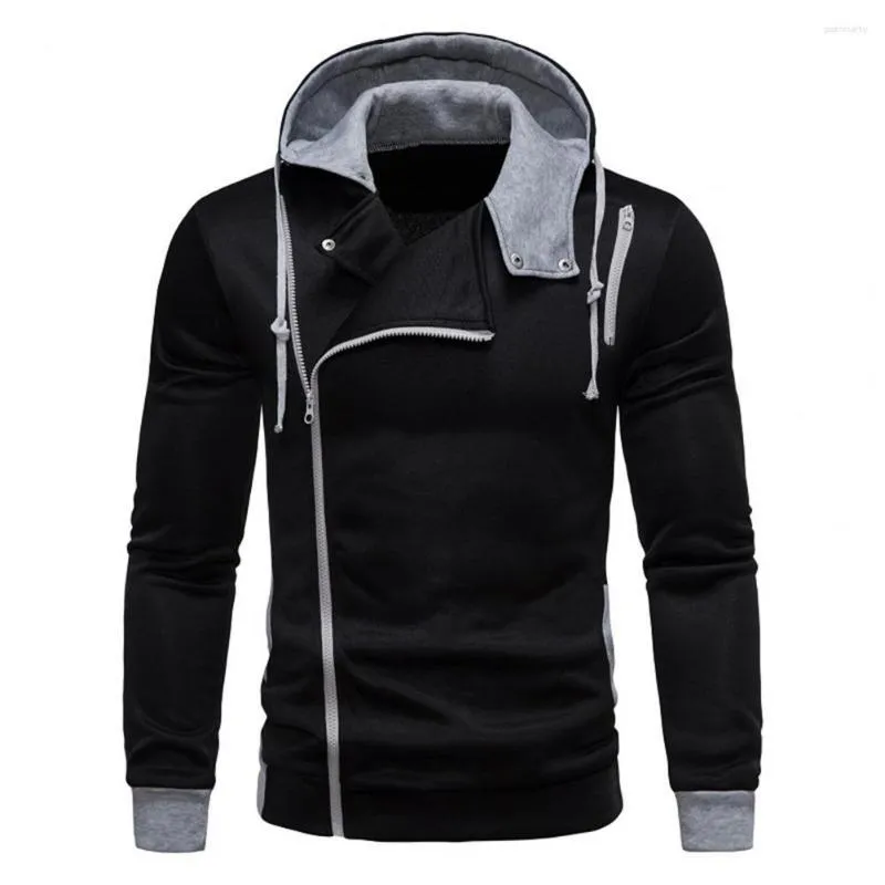 Sweat à capuche asymétrique pour hommes, avec fermeture éclair Oblique, poignets élastiques, cordon de serrage, mode diagonale d'automne