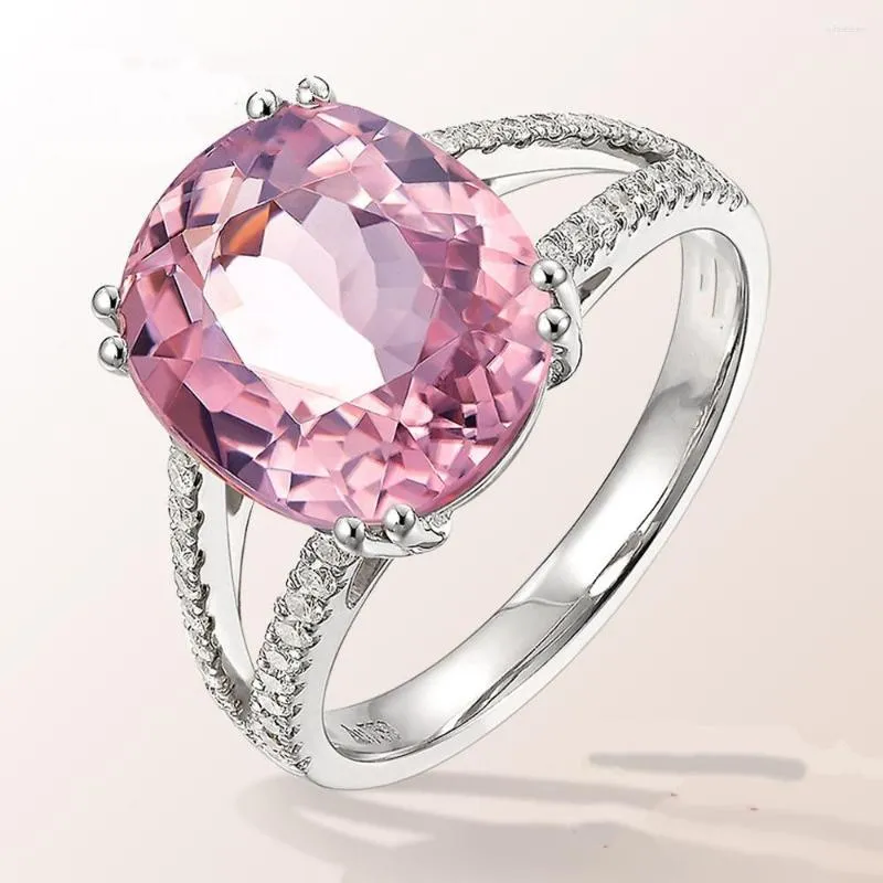 Anillos de racimo Anillo de compromiso de moda europea y americana con incrustaciones de diamante rosa Joyería de turmalina al por mayor