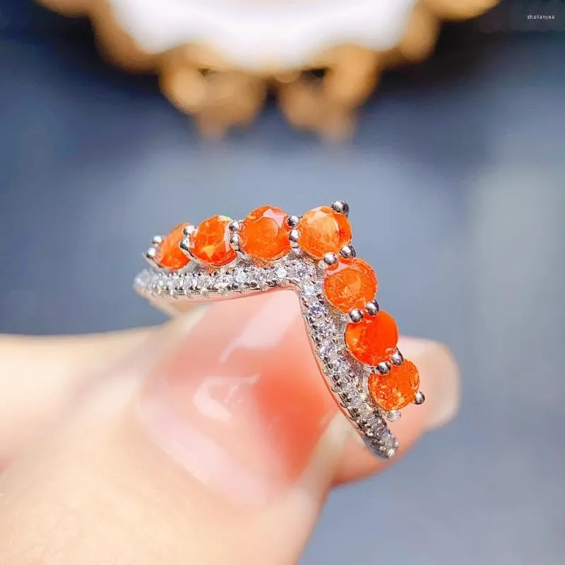 Anillos de racimo Vintage Natural Naranja Fuego Ópalo Anillo Octubre Birthstone 925 Compromiso de plata para mujeres