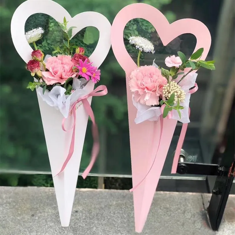Paper Flower Bag Kraft Single Rose Florist Wrapping Gift Box Flower Packaging Creative Love Small Handle Box Home Decoration275M