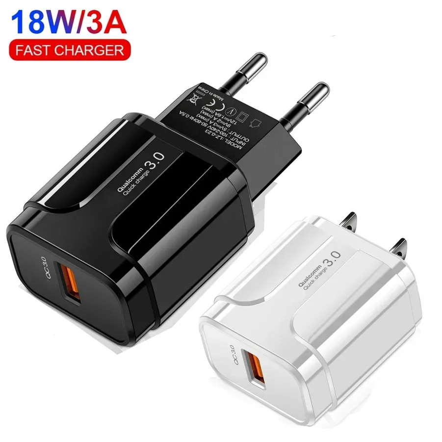 18w QC 3.0 Caricatore a muro Adattatore USB 3A Carica rapida per iPhone Samsung Xiaomi Android