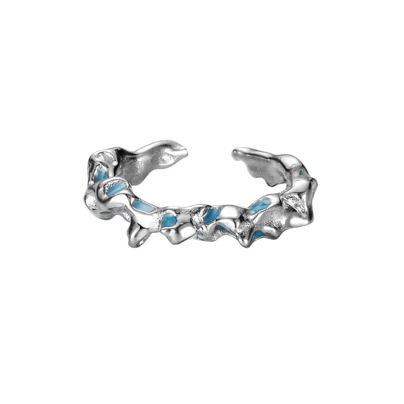 Oryginalne 925 Srebrne pierścienie Coral Blue Nieregularny Pierścień serii głębinowych dla kobiet marki biżuterii Prezent