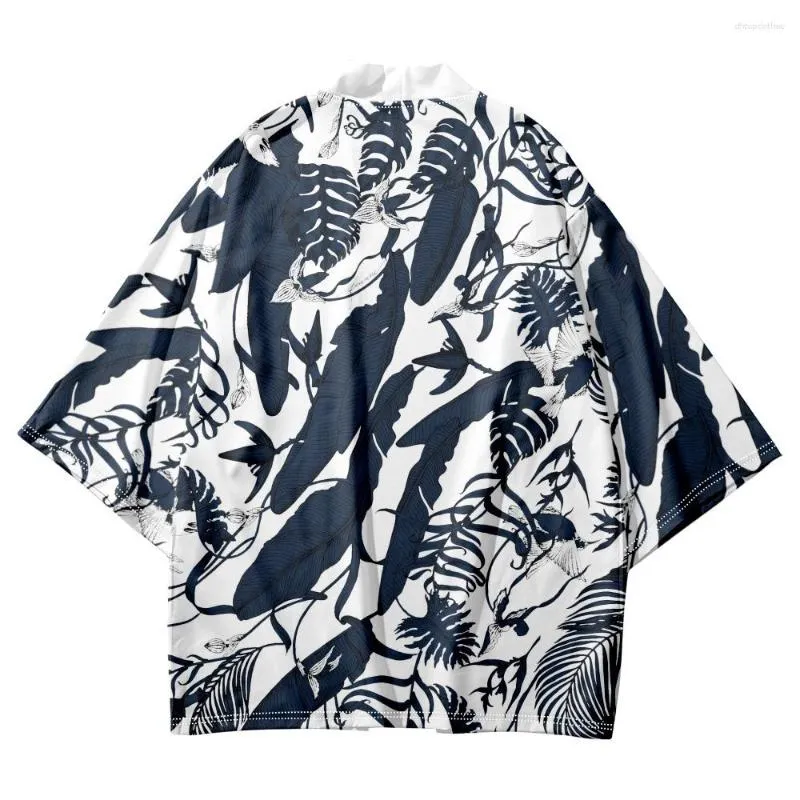 Roupas étnicas japonesas folhas tradicionais imprimem quimono cosplay samurai haori obi homens homens cardigan praia yukata roupas asiáticas