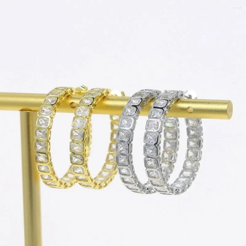 Boucles d'oreilles cerceau une paire de 35mm couleur platine or CZ Huggie pour les femmes fête Festival Boucle Doreille