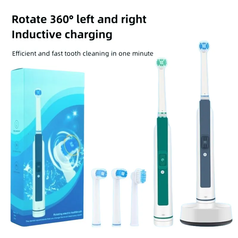 Escova de dentes elétrica rotativa com base recarregável dental automática vibração de alta frequência manchas de tártaro remover clareamento dos dentes 230824