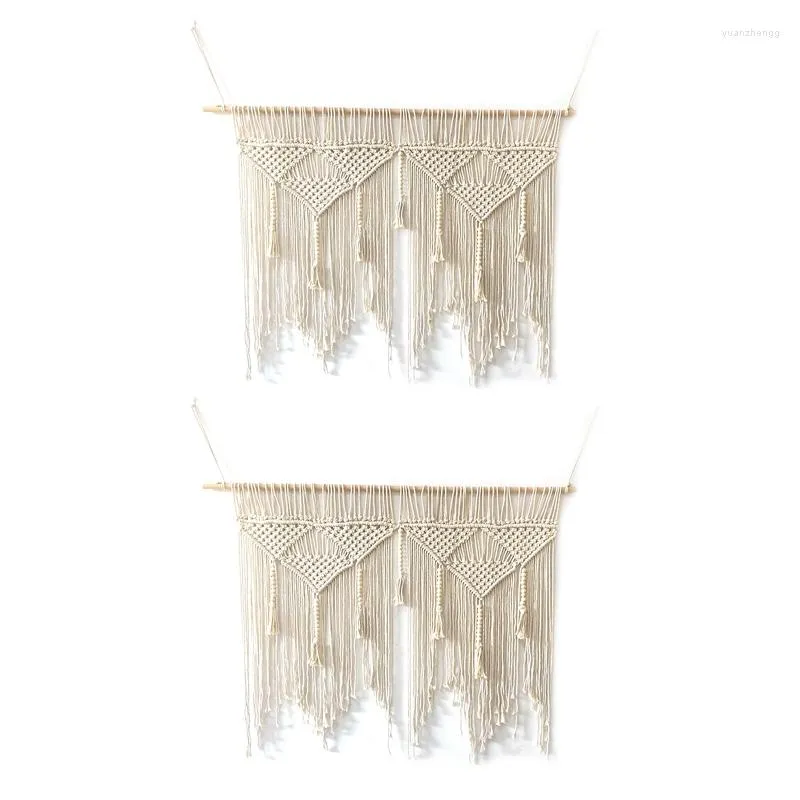 Tapisseries 2X macramé tenture murale tissé à la main bohème coton corde Boho tapisserie décor à la maison crème-blanc