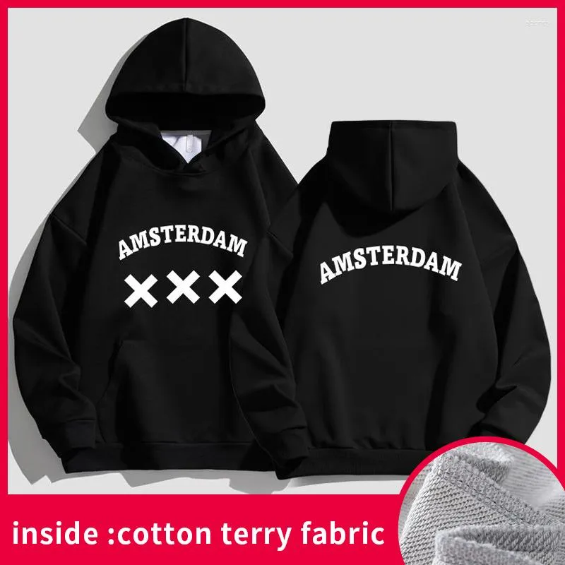 Erkek Hoodies Amsterdam Hoodie Erkekler Unisex Sweatshirt Sıradan Büyük Boy Boyutu Siyah Marka Kaliteli Giyim Sokak Giyim Uzun Kollu
