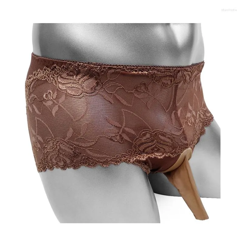 Sous-vêtements Gay Culottes Hommes Fétiche Lingerie Boxers Dentelle Transparente Sissy Pénis Manches Sous-Vêtements Homme Wetlook