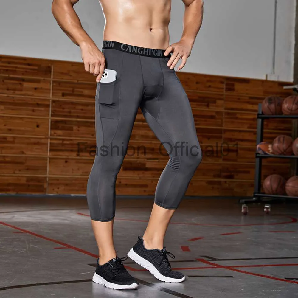 Men Gym Compression Leggings Base Layer Running Tight Pants 3/4